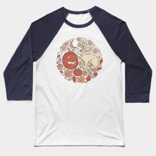 Halloween Friends | Jackalope and Jack-O-Lantern Autumn Art Baseball T-Shirt